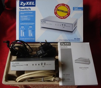 ZYXEL DESKTOP ETHERNET SWITCH ES 105A 5 PORT 10/100Mbit & NETZTEIL & KABEL OVP