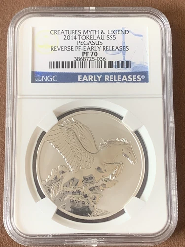 2014- Tokelau- $5 Pegasus- NGC- Reverse Proof 70- Early Release