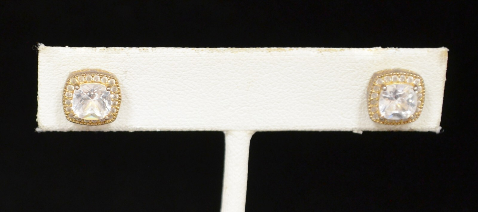 Sterling Silver Bordered Square Clear Gem Stud Ea… - image 1