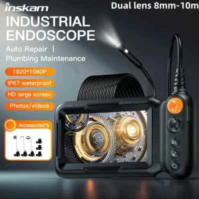INSKAM 10M Dual Lens 5" Screen Endoscope Inspection Camera Borescope Record Photo/Video