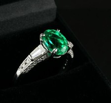 Lab Created 2.58 CT Colombian Emerald Gemstone Sterling Silver Engagement Ring
