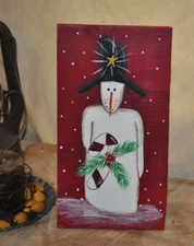Hand Painted Snowman On Reclaimed Wood By Artist Primitive Rustic Folk Art