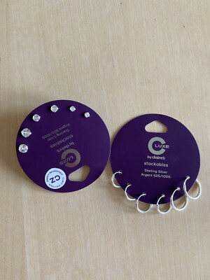 2 x Sets Luxe by Claire s Stackables Sterlingsilber CZ Ohrstecker und Creolen Neu