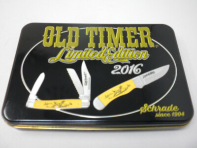 Old Timer Schrade 2Pc Knife Set 2016 Limited Edition Tin NEW! With Sheath