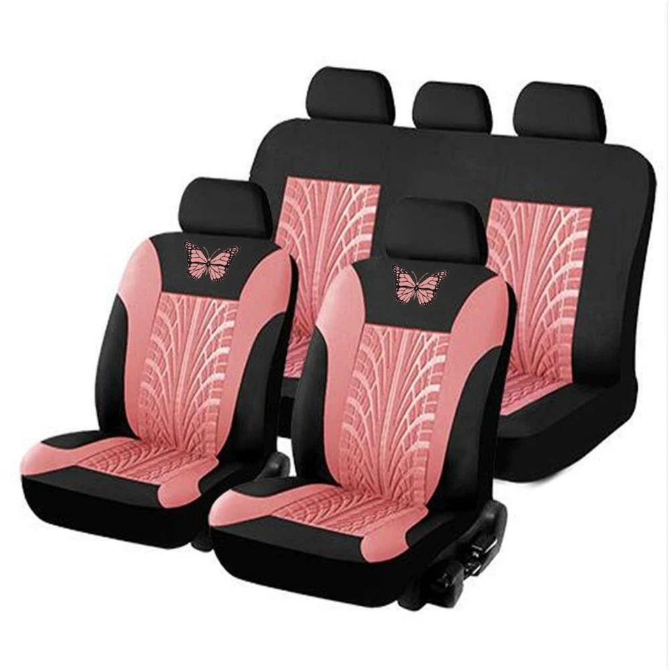 Juego completo de 9 fundas de asiento de coche delanteras traseras para auto SUV camión rosa  Foto 3 de 4