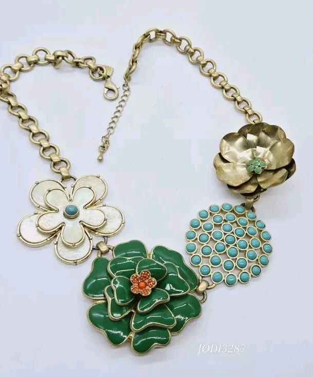 Collar Flor GRUESO Palanca Verde Turquesa Mate Tono Dorado ROLO 21 pulgadas Foto 4 de 4