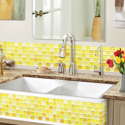 Beaustile Yellow Blossom Mosaic 3D Wall Stickers 2 Sheets Home Decor Art Fire Retardant Backsplash Wallpaper Bathroom Kitchen Diy (8804219000224)