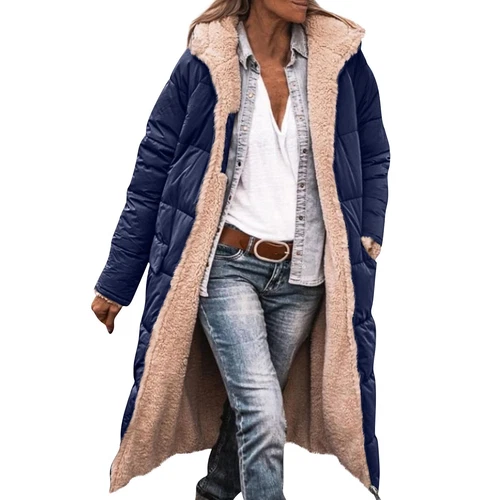 Damen Winter Lange Mäntel Trendy Jacke Sherpa Fleece Gefüttert Daunenmantel - Bild 44 von 97