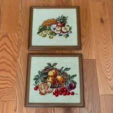 Vintage Large Framed  Completed Needlepoint Fruits