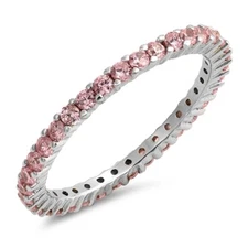 .925 Sterling Silver Cute Pink CZ Stackable Band Eternity Ring 2mm Sizes 4-10