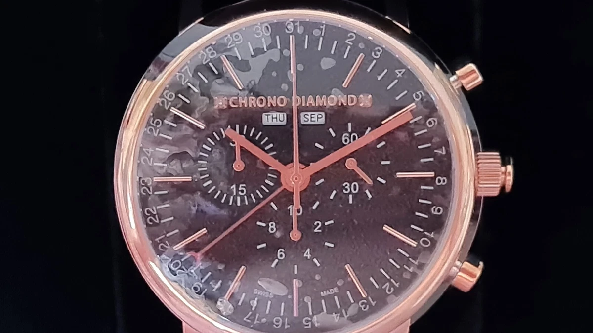 CHRONO DIAMOND Men s Black Rose Gold Watch 2 Diamonds on dial