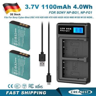 2Pcs NP-BG1 Akku+Ladegerät Für Sony NP-BG1 DSC-H3 H7 H9 H10 H70 H90 HX9 HX7 HX5