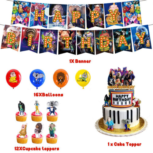 Cartoon The Movie Sing Themed Birthday Party Decoration Cake Topper Balloon Set - Picture 6 of 6