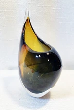 Czech Modern Flower Vase 9' Bohemian Crystal Glass Vase Amber Color