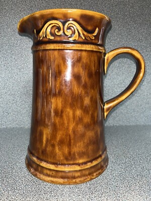 Large Brown Glazed Ceramic Beer Pitcher, 9.5  Tall