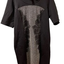 Lane Bryant Size 18 Black Bodycon Dress with Grey Twee and Black Lace Panel