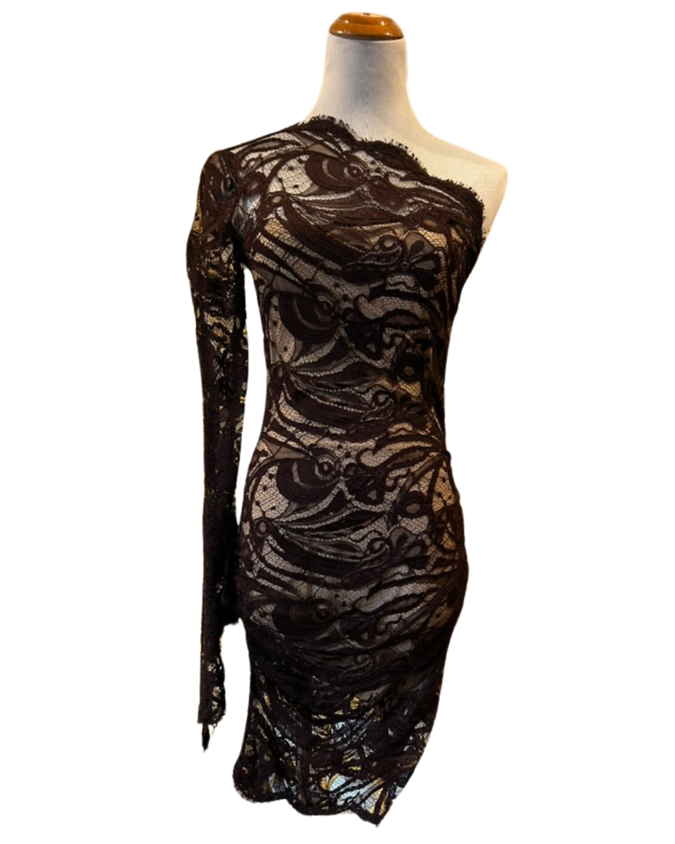 chinese dress ladies Emilio Pucci - Long Sleeve Black Lace Dress with Gold Beaded Belt main image 1
