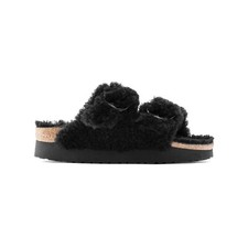 Birkenstock Papillio Arizona Teddy Shearling Fur Platform Sandals Black