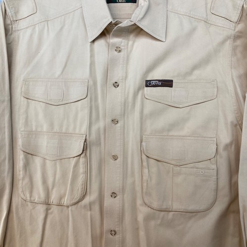 Vintage Orvis XXL Cream Khaki Safari Hunting Shirt Long Sleeve Button Up (Lot #1 - Picture 2 of 9