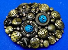 See Through Faux Turquoise  Rhinestone accented Western Ornate Belt Buckle