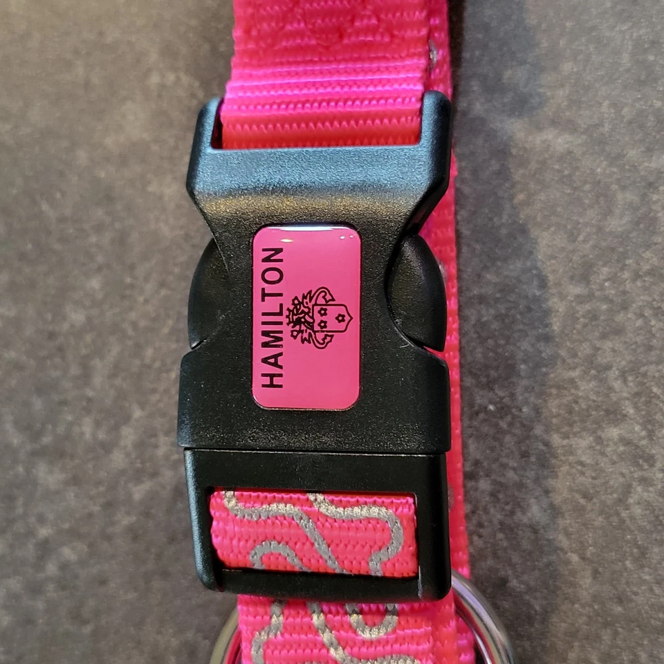 Hamilton Adjustable Safety Dog Collar MEDIUM-LARGE 18”-26" Hot Pink Magenta Bone - Image 3 of 4