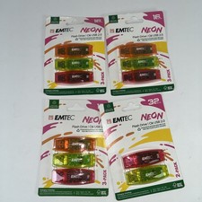 LOT OF 4 / 11 TOTAL EMTEC USB 2.0 C410 NEON 3 16GB 3-Package Flash Drive 1 32GB