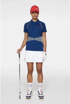 J. Lindeberg Women's Estate Blue Alizee Seamless Golf Polo Shirt XS Team USA
