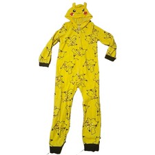 Pokemon Pikachu Kids Hooded Union Suit One Piece Pajamas Yellow Size L 12/14