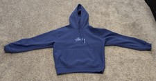 STUSSY Stock Center Logo Applique Hoodie Storm Blue Adult Large RARE SS23