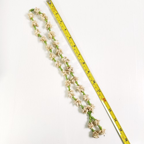 Vintage Hawaiian Shell Necklace Green Beads Cluster Lei Beach Boho Jewellery - Foto 5 di 11