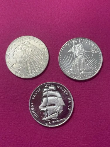 Lot of 3 -1 Oz .999 Fine Silver Rounds Bullion Silver Below Spot!