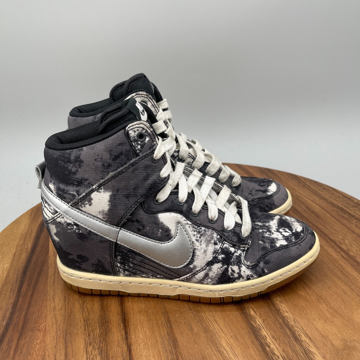 Nike Dunk Sky Hi Shoes Womens Size 7 Black Tie Dye Hidden Wedge