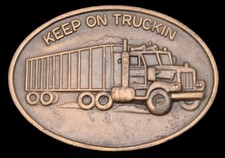 LF28111 NOS VINTAGE 1970s KEEP ON TRUCKIN 18-WHEELER TRUCK BUCKLE