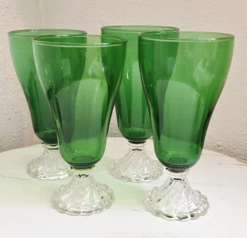 4 VTG Anchor Hocking Burple Fire King Forest Green 7 In Collectable Goblets Set