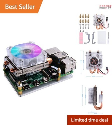 Low-Profile Aluminum CPU Cooler with RGB PWM Fan for Raspberry Pi 4B/3B