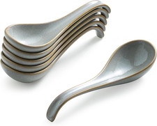 Soup Spoons Set of 6, Asian Soup Spoons 6.5 Inch Ramen Spoons, Ceramic Chinese S