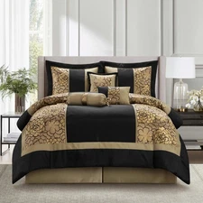 Black and Gold Comforter Sets for King Bed, 7 Piece, Home Decor, Premium Ligh...