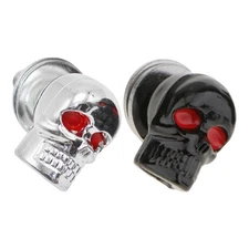 2Pcs Skull License Plate Bolts Screws Fastener Cap With 3D Skull Red Eye Design