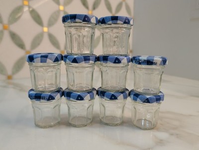   10 empty MINI BONNE MAMAN JAM JELLY JARS storage Blue & White  