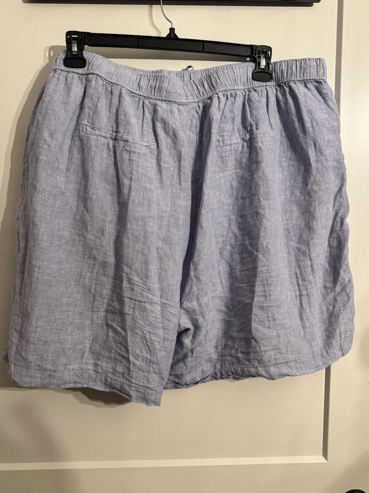 Tahari Linen Chino Shorts Plus 3X Blue Gauze Elastic Waist Drawstring Pockets