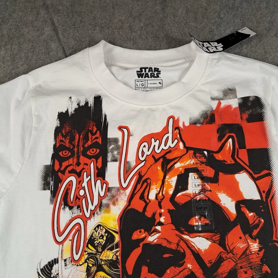 Camiseta Star Wars Darth Maul Para Hombre Grande Blanca Estampado Completo Sith Lord NUEVA Foto 4 de 4