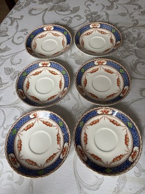 Six PALISSY Blue Derby Saucers 5.75  PALISSY POTTERY, England Mid Century Modern