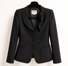 Armani Collezioni Womens Black Silk Blend Designer Blazer Jacket IT 40