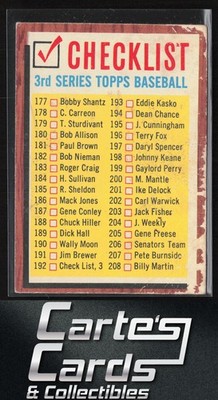 3rd Series Checklist: 177-264 1962 Topps #192 #192 ''Check List, 3'' (comma)