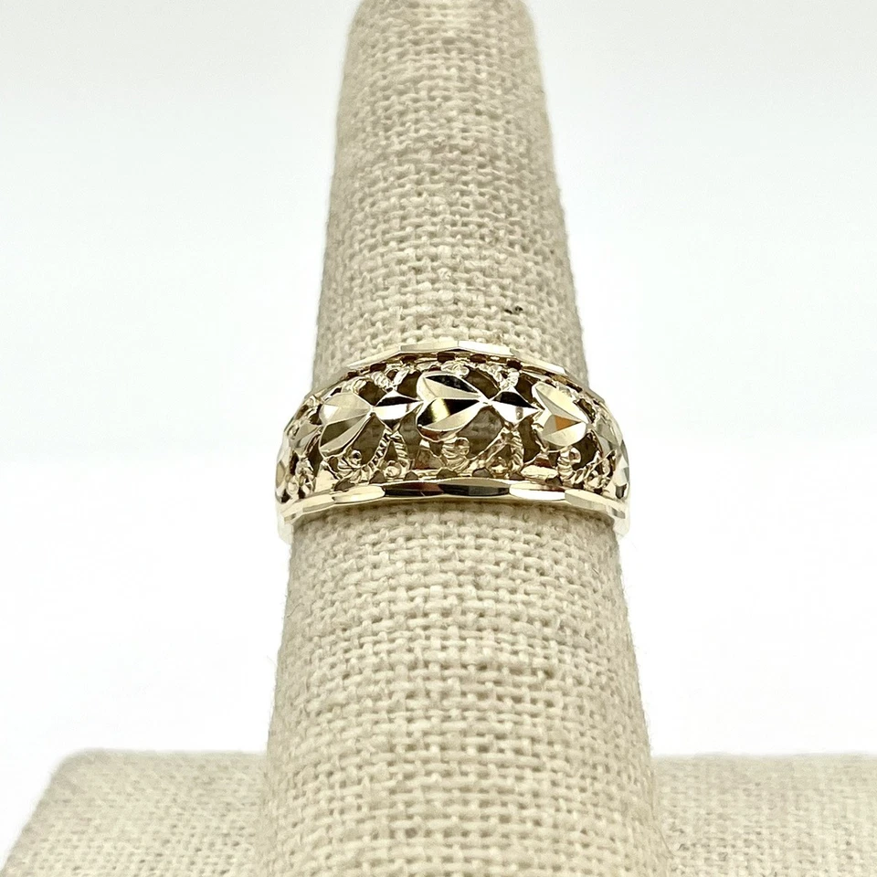 10K 黄金钻石切割纹理金银丝圆顶戒指 尺寸 7.5 (LO1005897) — 第 2/4 张图片