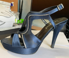 LE BEATRICI Scarpe Cerimonia Raso Blu e Strass -  Tacco 11 - Tg 38