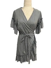 Max Studio Blue Short Wrap Dress ~Flutter Sleeve ~Fits M Cottagecore Ruffles