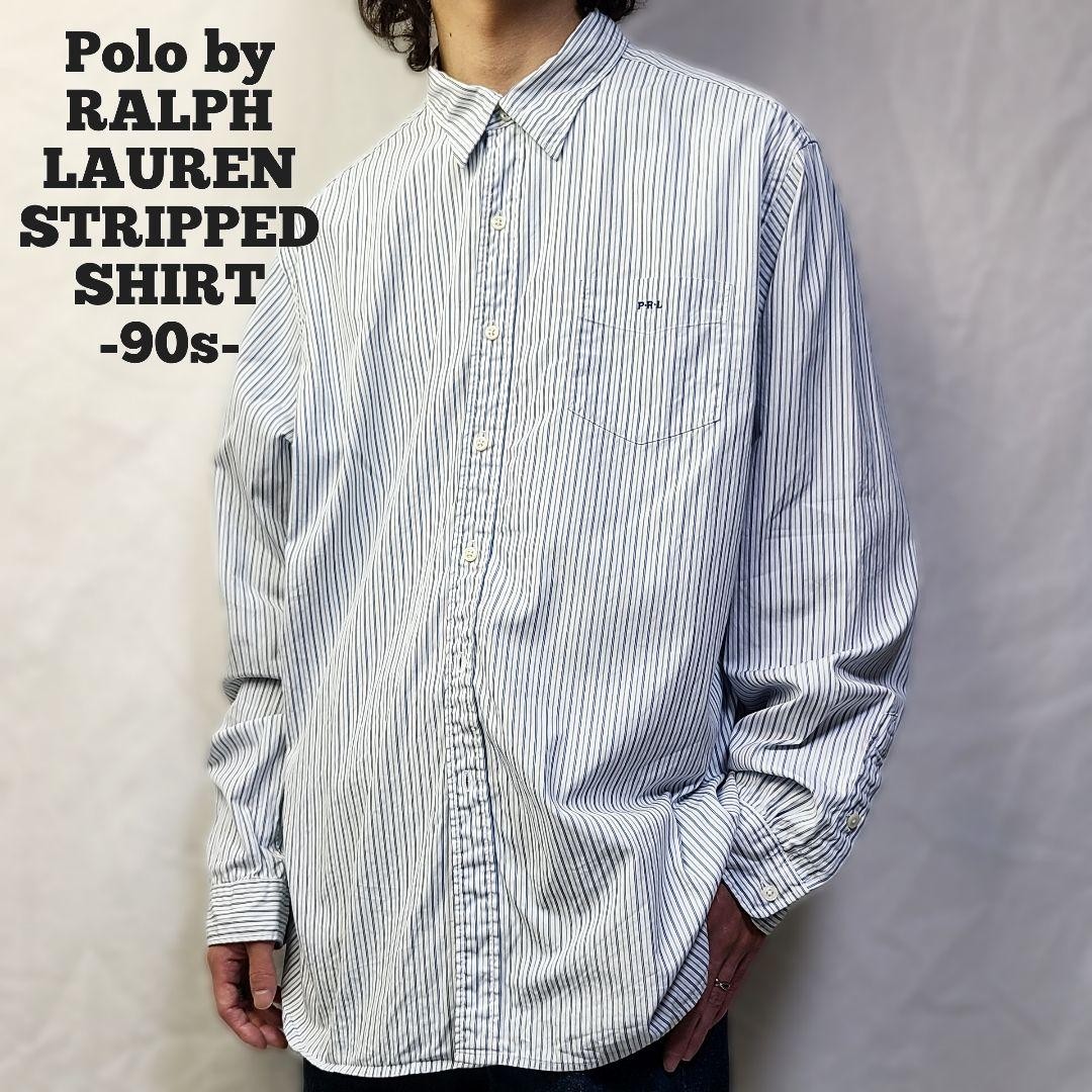 Polo Ralph Lauren Long Sleeve Shirt Stripe Vintage Men Size XXL Cotton for Japan