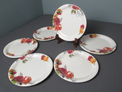 6 Servewell Salad Plates - 100% Melamine - Roses - India - e6 sb