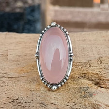 Rose Quartz Stone Ring Handmade 925 Sterling Silver Birthday Ring All Size R352